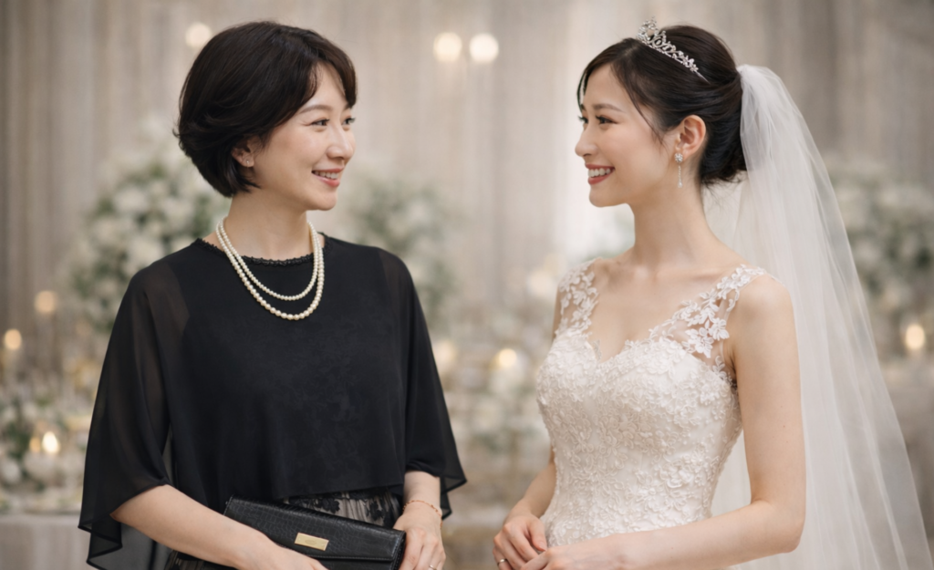 結婚式で娘と話す母親