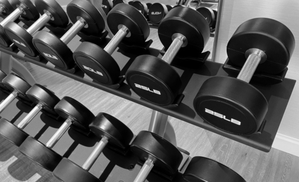 ダンベルが並んでいる