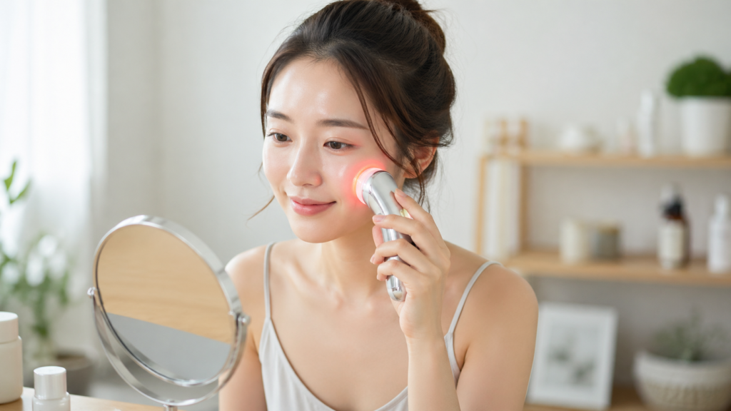 美顔器をつかう女性